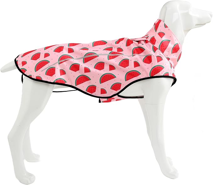 Mile High Life Dog Raincoat, Adjustable Waterproof Reflective Rain Jacket for Small Medium Large Dogs, Lightweight Breathable Pet Rain Coat with Leash Hole(Pink Watermelon,S Chest 22-25")