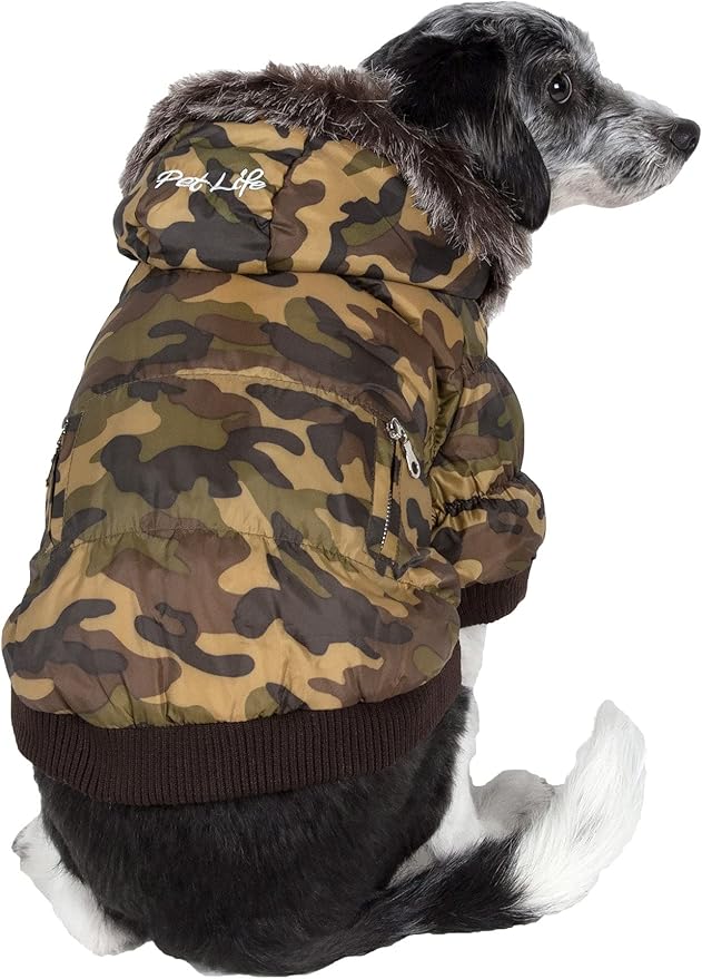 PET LIFE Classic Metallic Fashion Pet Dog Coat Jacket Parka w/ 3M Insulation and Removable Hood, Medium, Camouflage