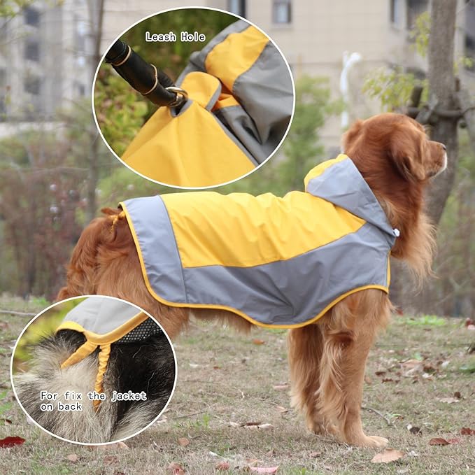 Dogs Packable Lightweight Raincoat: Pet Dog Hood Waterproof Coats Yellow Size 10