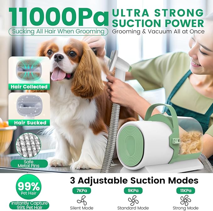 Dog Grooming Vacuum, Pet Grooming Kit, Dog Clipper Nail Trimmer Grinder, 2.5L Dust Cup 7 Grooming Tools 11000Pa Dog Vacuum for Shedding Grooming, Pet Grooming Vacuum for Dogs, Home Cleaning, PG50 Plus