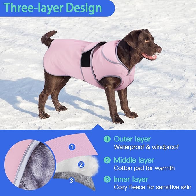 MIGOHI Warm Dog Coat Winter Dog Jacket,Waterproof Cold Weather Coats for Dogs,Fleece Jacket for Small Medium Large Dogs,Reflective Thick Fleece Vest with Leash Hole