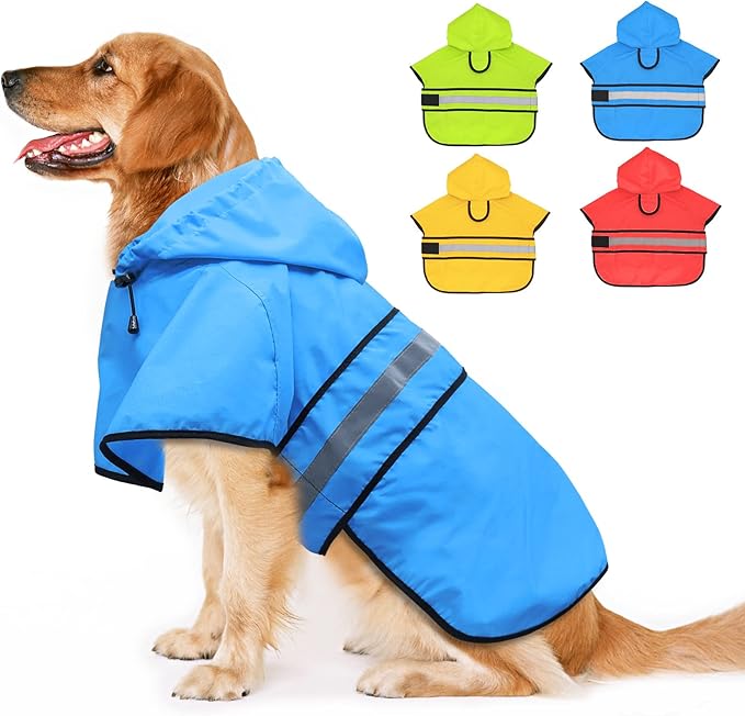 Candofly Dog Raincoat Reflective Dog Rain Jacket Waterproof Hooded Ponch Dog Rain Coat for Small Medium Large Dogs (XX-Large, Sky Blue)