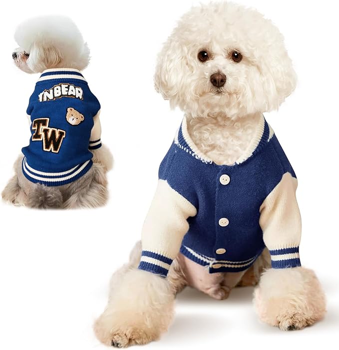 Small Dog Sweater Sweatshirt Cute Blue Puppy Sweaters - Winter Warm Knitted Bear Design for Small Puppies (M)