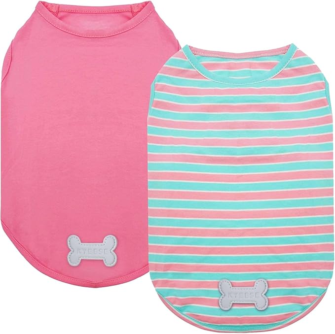 KYEESE 2Pack Dog Shirts Striped T Shirt Cotton Tank Top Soft Tee for Small Dogs Lightweight Clothes Sleeveless Dog Vest, Medium,Pink+Striped