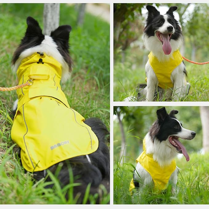 Waterproof Dog Raincoat, Adjustable Lightweight Dog Rain Jacket with Reflective Strip Leash Hole for Small Medium Large Dogs (Yellow, X-Large(37-55lb))
