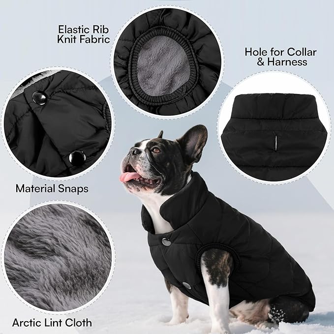 ASENKU Windproof Dog Winter Coat Waterproof Fleece Jacket Cold Weather Pet Apparel for Small Medium Large Dogs (Black, S)