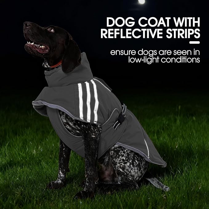 FUAMEY Dog Cold Weather Coats,Dog Winter Jackets for Large Dogs Warm Dogs Coat with Reflective Strips Waterproof Pet Snowsuit Thick Paded Pets Vest for Labrador Golden Retriever Grey XL
