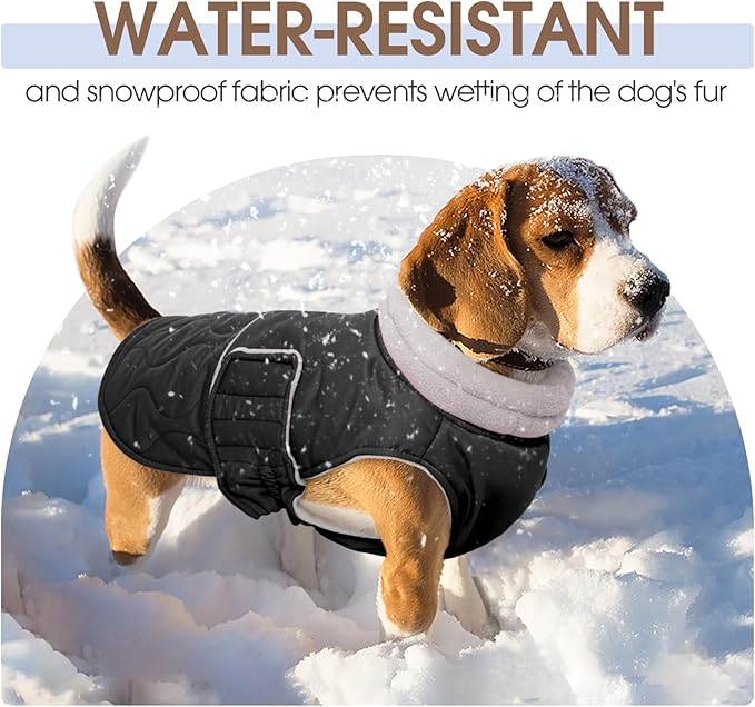 FUAMEY Warm Dog Coat for Cold Weather, Waterproof Large Dogs Jackets Fleece Lined, Adjustable Doggy Thermal Vest Sleeveless, Pet Winter Snowsuit Windpproof (Black, L)