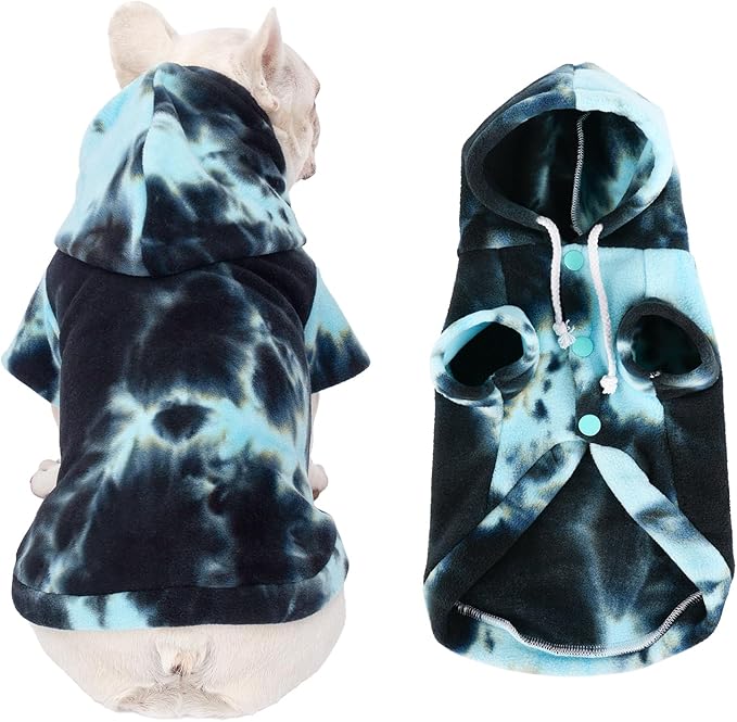 Dog Hoodie Tie Dye Dog Sweatshirt Chic Winter Clothes Ultra-Soft Warm Sweaters for Small Medium Dogs Fashion Pet Clothes for Dogs (Blue/Black/Grey, XL (Back: 16.92",Chest: 21.65", Neck: 18.89"))