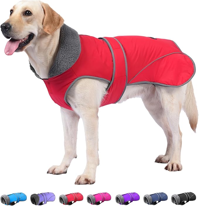 Dogcheer Dog Coat, Waterproof Dog Jacket Reflective Pet Winter Coat with Adjustable Hook & Loop, Christmas Puppy Fleece Jacket Warm Turtleneck Snowsuit for Small Medium Large Dogs - Red, S