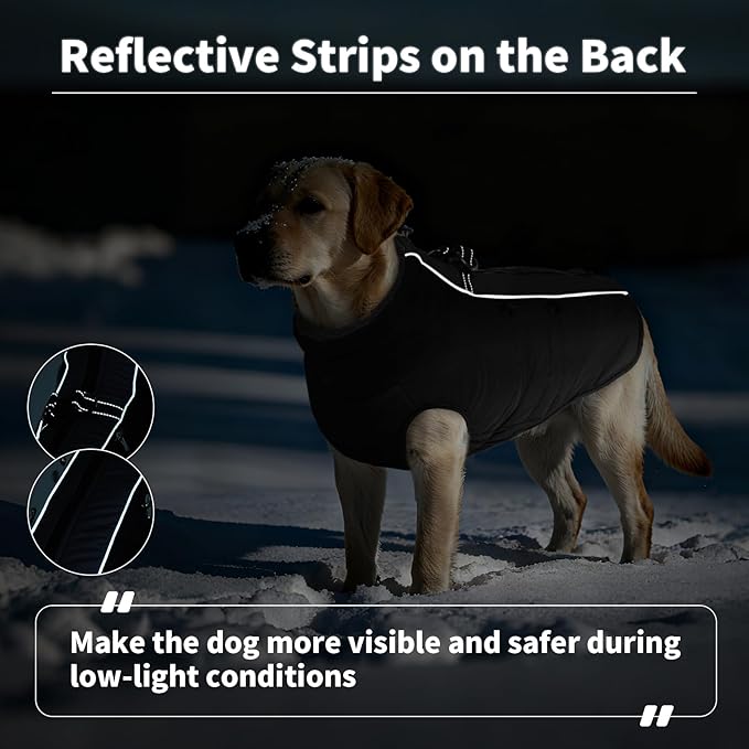 IDOMIK Warm Dog Coat with Harness, Waterproof Reflective Dog Jackets for Small Medium Large Dogs, Fleece High Collar Winter Jacket with Zipper, Pet Winter Snowsuit Clothes for Cold Weather,Black S