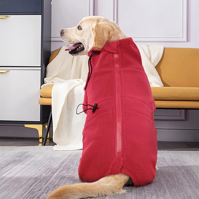 ROZKITCH Dog Pajamas XL, Pet Windproof Warm Cold Weather Jacket Vest Cozy Jumpsuit Apparel Outfit Clothes for Small Medium Large Dog Walking Hiking Sleep Red XL