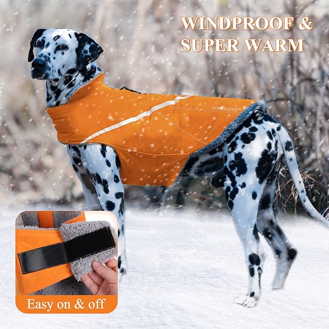 VIVAGLORY Snowrap Dog Coat, Jacket with Harness Hole & Velcro Closure, Dog Coat for Winter & Cold Weather, Fluffy Warm Fleece Lined Reflective Water Resistant for Puppy, XXS, Orange