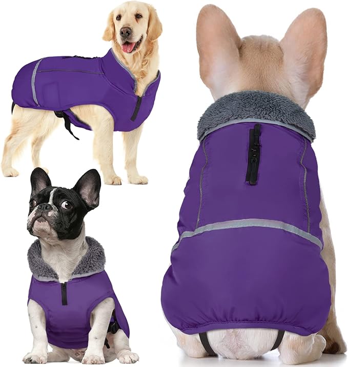 QBLEEV Warm Dog Coat Reflective Winter Jacket, Waterproof Windproof Dog Turtleneck Clothes for Cold Weather Thicken Fleece Pet Snowsuit Christmas Puppy Vest Apparel for Small Medium Large Dogs S