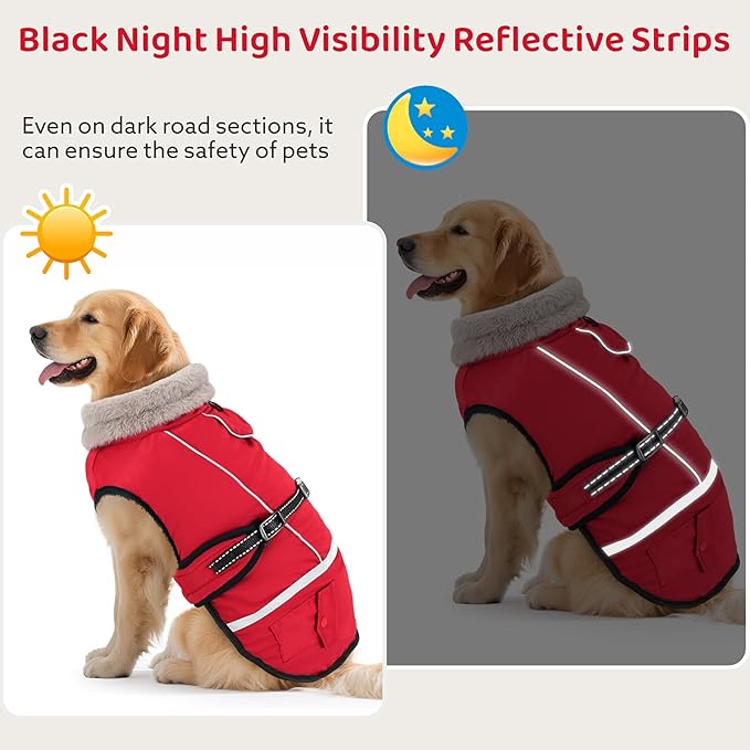 Dog Coat, Warm Dog Winter Coat Reflective Jacket Waterproof Fleece Vest, Pet Jacket Cozy for Cold Weather, Dogs Snowsuit Windproof, Adjustable Buckle for Large Extra Dogs