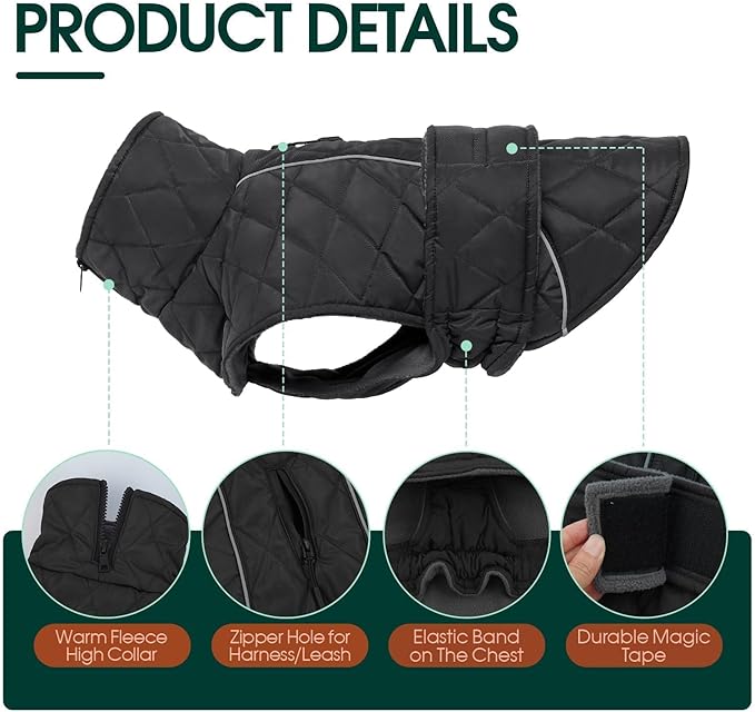 Kuoser Extra Warm Dog Jacket, Windproof Cold Weather Coats for Small Dogs, Fleece Lined Turtleneck Dog Snowsuit, Reflective Adjustable Pet Winter Coat, Dark Grey S