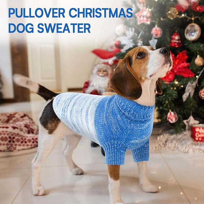 Queenmore Small Dog Sweater, Knitted Pullover Puppy Sweater,Cold Winter Pet Sweaters for Dog Girls Boys, Soft Turtleneck Knit Sweater with Leash Hole,Long Sleeves Christmas DogSweater(Royal Blue,XS)