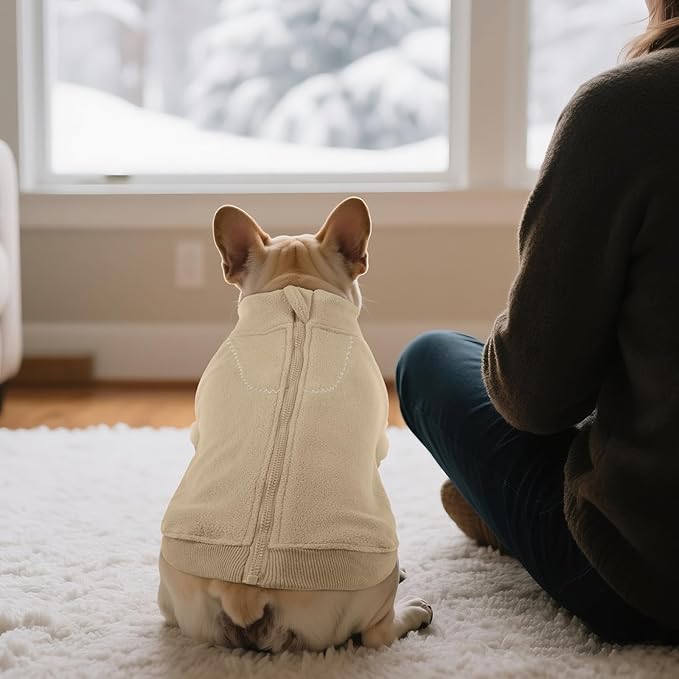 BRKURLEG Dog Sweater, Turtleneck Thick Dogs Sweatshirts Fleece Sweater, Dog Winter Coat for Small Medium Large Dogs, Pet Warm Sweaters with Zipper, Pullover Jacket with Sleeve (Light Coffee, L)