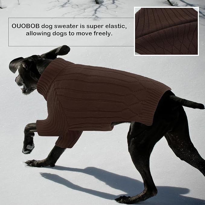 Large Breed Dog Sweater, Warm Winter Fall Turtleneck Knitwear for Girls Boys, Christmas Pet Sweatshirt Clothes Outfit for Great Dane, Doberman (Brown XXXXL)