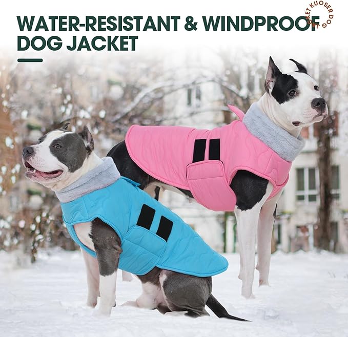Kuoser Dog Jackets for Small Dogs, Warm Dog Coat with Leash Hole, Winter Jacket Pet Clothes for Cold Weather, Waterproof Doggie Winter Vest for Pug Dachshund, Blue S