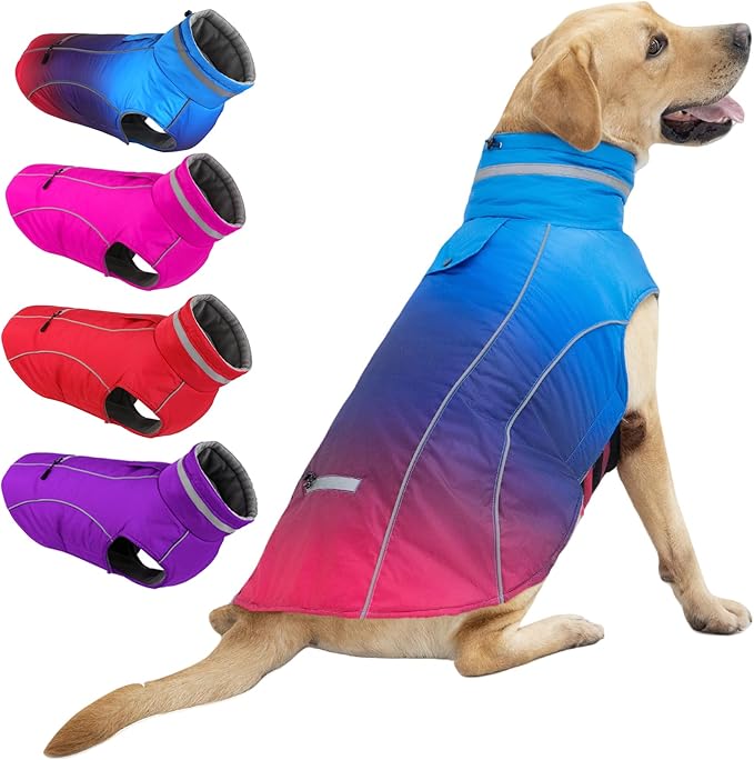 Doglay Dog Winter Coat, Waterproof Dog Jacket with Pocket, Reflective Turtleneck Pet Winter Jackets, Warm Puppy Snow Jacket for Small Medium Large Dogs