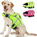 Kuoser Medium Dog Life Jackets - Reflective Swim Vests for Beach & Boating, Green