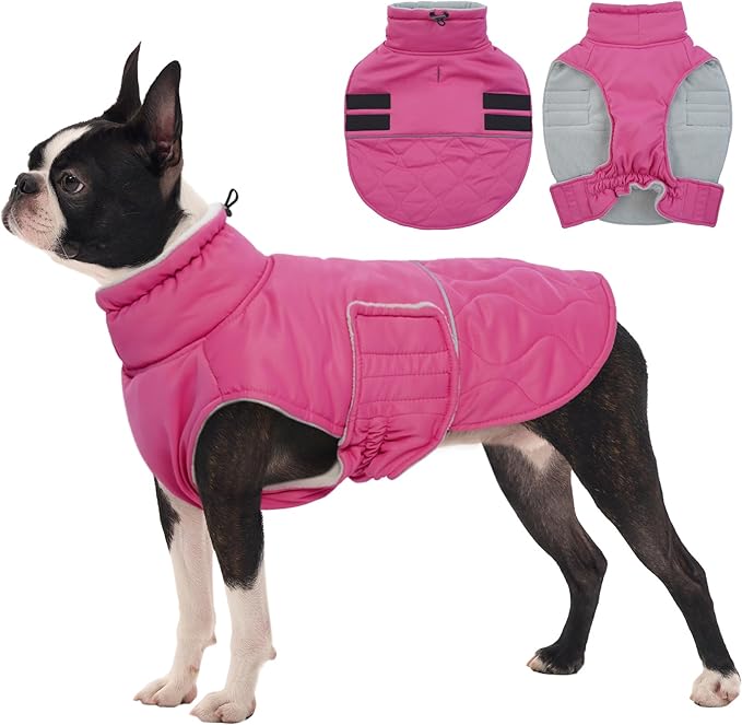 FUAMEY Winter Warm Coat, Fleece Turtleneck Jacket, Thick Waterproof Windproof Cold Weather Coat, Snowsuit Vest for Small to Large Dogs