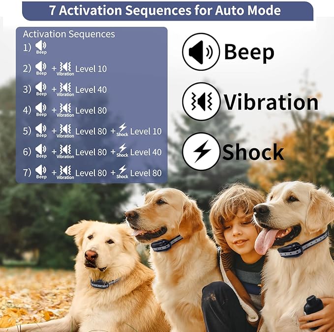 PetJoy 3 Dog Shock Collar for Large Dogs, Automatic Bark Collar with Remote, Bark and Training Collar Combo, Shock Collar with 5 Adjustable Levels of Sensitivity to Suit All Breeds of Dogs