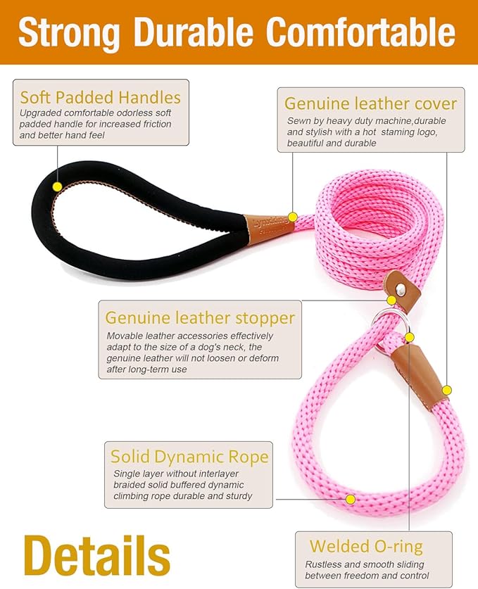 lynxking 8 FT Dog Leash Slip Lead 2 Pack Strong Heavy Duty Braided Dog Training Leash No Pull Training Lead Leashes for Medium Large and Small Dogs