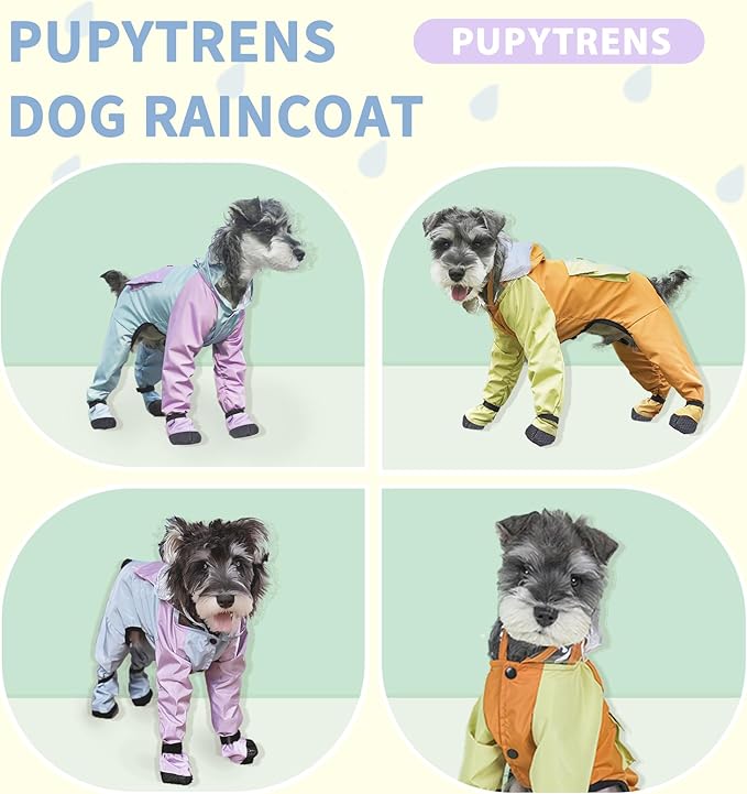 Dog Raincoat with Transparent Hood, Waterproof Jacket for Small Dogs with Snap-Button Chest, Leash Hole & Hook-and-Loop Cuffs Sleeves, Back Pocket for Treats (Blue, Medium)