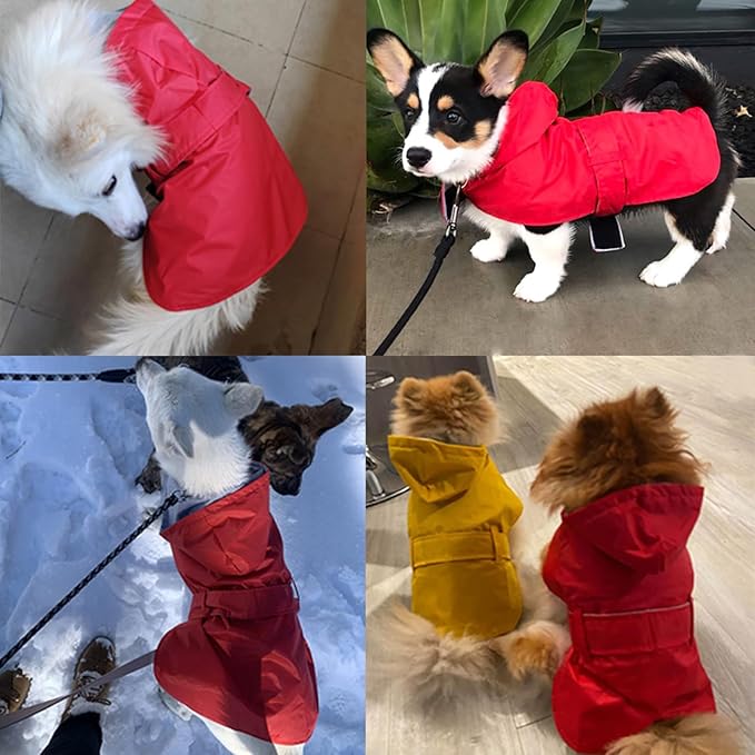 Dog Raincoat Dog Rain Jacket Poncho Waterproof Pet Rain Suit Double Layer Breathable Lining Hooded Leash Hole Adjustable Puppy Small Medium Dogs,Red,XL
