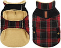 Queenmore Dog Winter Coat Warm Dog Jacket for Cold Weather, Quilting Puffer Plaid Coats for Small/Medium Dogs Waterproof,Girl/Boy Pet Christmas Coat,Pet Snowsuit with Leash Hole/Fleece Padding, L