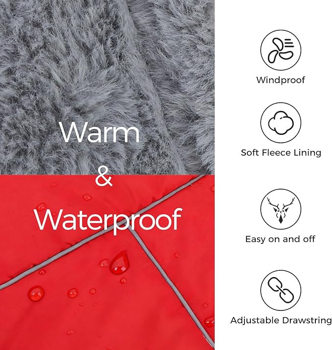 Mihachi Dog Coat for Large Dogs, Warm Dog Winter Coat Waterproof Dogs Jacket with Harness Built in Reflective Pet Fleece Vest, Puppy Cold Weather Coats Turtleneck & Windproof Pet Snowsuit, Red L
