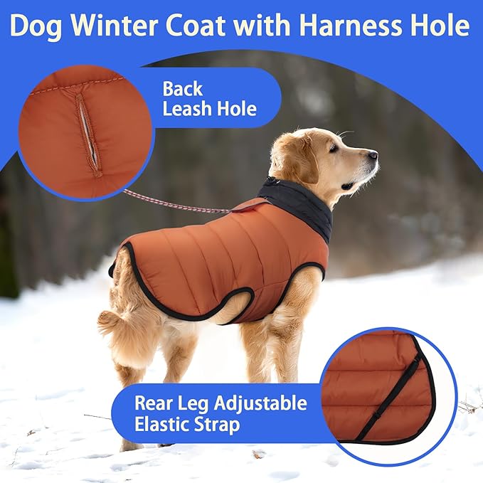 MIGOHI Lightweight Dog Coat, Windproof Dog Jacket, Puffer Jacket for Medium Dogs, Padded Vest with Reflective Strips, Warm Snow Vest in Cold Weather, Easy On Hook & Loop Belly, Caramel, M