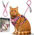 Cat Harness and Leash for Walking, Retractable Cat Harnesses and Leash Set Escape Proof, Breathable Soft Kitten Small Large Harness for Travel Training and Walking, Pink, XS