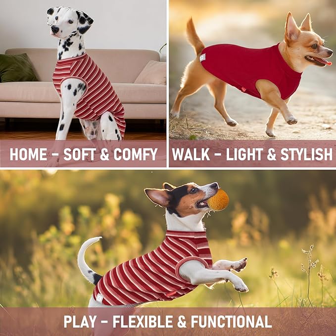 KYEESE 2Pack Waffle Dog Shirts Stretchy Dog T-Shirts Lightweight Dogs Tank Top Sleeveless Striped Dogs Shirt Vest Breathable, XX-Large, Red+Striped