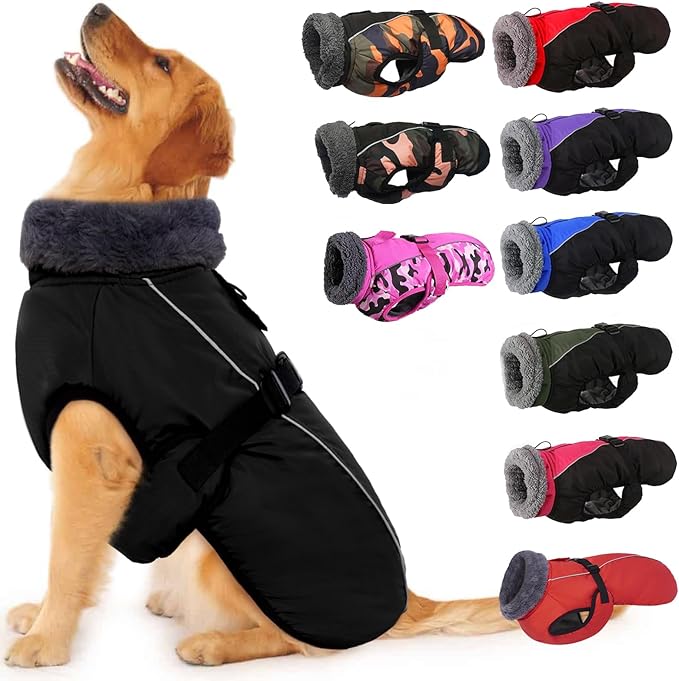 IECOii Extra Warm Dog Coat - Reflective, Adjustable Jacket with Buckle, Fleece Turtleneck for Cold Weather, Soft Winter Coat for Small to Extra Large Dogs