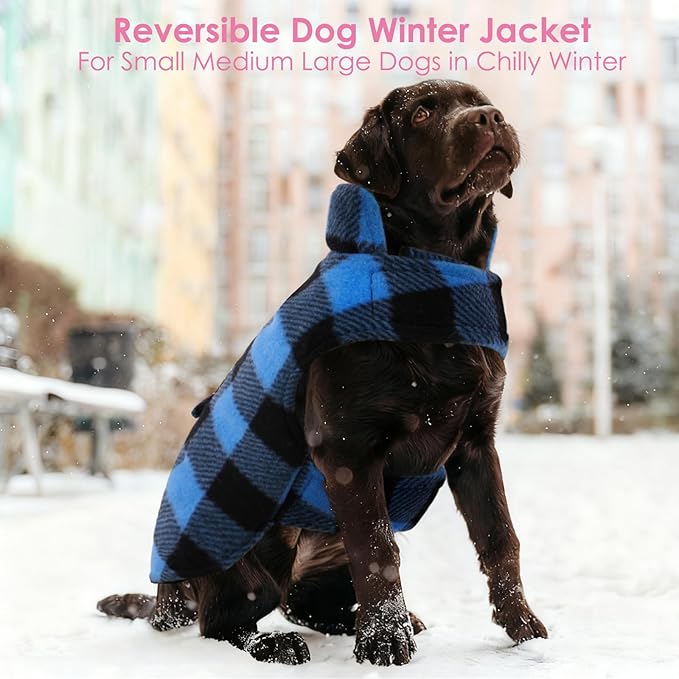 AOFITEE Dog Coat Plaid Dog Winter Coat for Large Dogs, Warm Dogs Jacket Christmas Sweater, Waterproof Pet Puffer Jacket, Reversible Pet Cold Weather Coats for Small Medium Large Pets, Blue XXXL