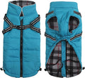 Geyecete Winter Warm Coat Waterproof Dog Winter Jacket with Harness Traction Belt,Pet Outdoor Jacket Dog Autumn and Winter Clothes for Medium, Small Dog-Blue-XL