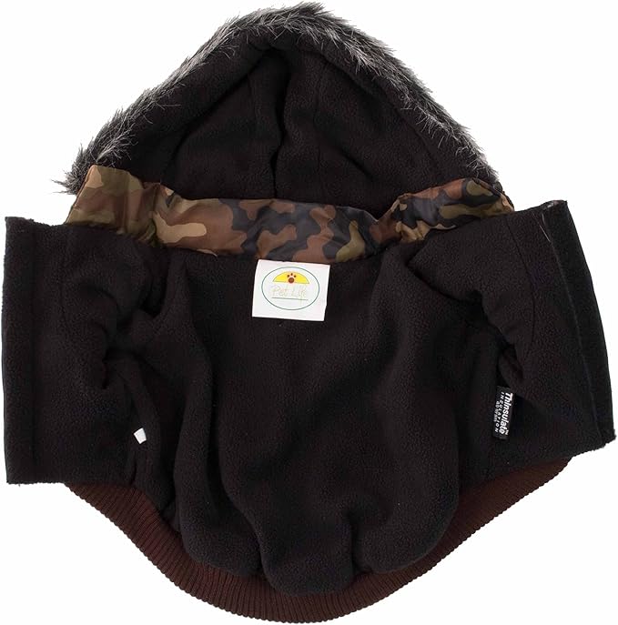 PET LIFE Classic Metallic Fashion Pet Dog Coat Jacket Parka w/ 3M Insulation and Removable Hood, Medium, Camouflage