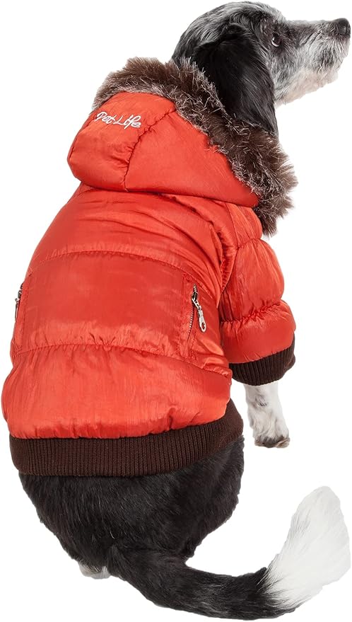 PET LIFE Classic Metallic Fashion Pet Dog Coat Jacket Parka w/ 3M Insulation and Removable Hood, Medium, Metallic Orange
