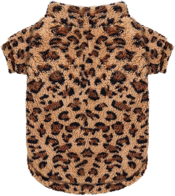 GreenJoy Leopard Print Dog Sweater – Stretchy Fleece Dog Turtleneck Sweatshirt for Puppies & Cats, Soft & Warm Pet Winter Clothes for Small, Medium & Large Dogs (Coffee Brown, Small)