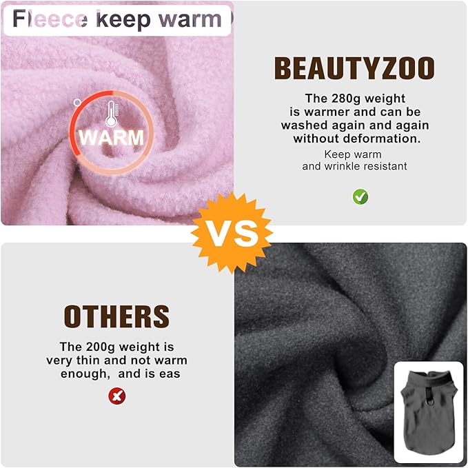 BEAUTYZOO Small Dog Sweater Fleece Vest Winter Jacket, D-Ring Leash Attachment for XS S Puppy Medium Sized Breeds Dogs, Cold Weather Dog Clothes Windproof Keep Warm, Pink XL