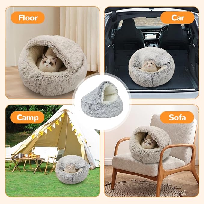Lapcatz Nest Bed, 2026 Upgraded Cat Beds for Indoor Cats, Portable Fluffy Pet Bed, Durable Covered Cat Bed for Indoor Use, Soft Puppy Bed for Pet Owners (Pink, Large)