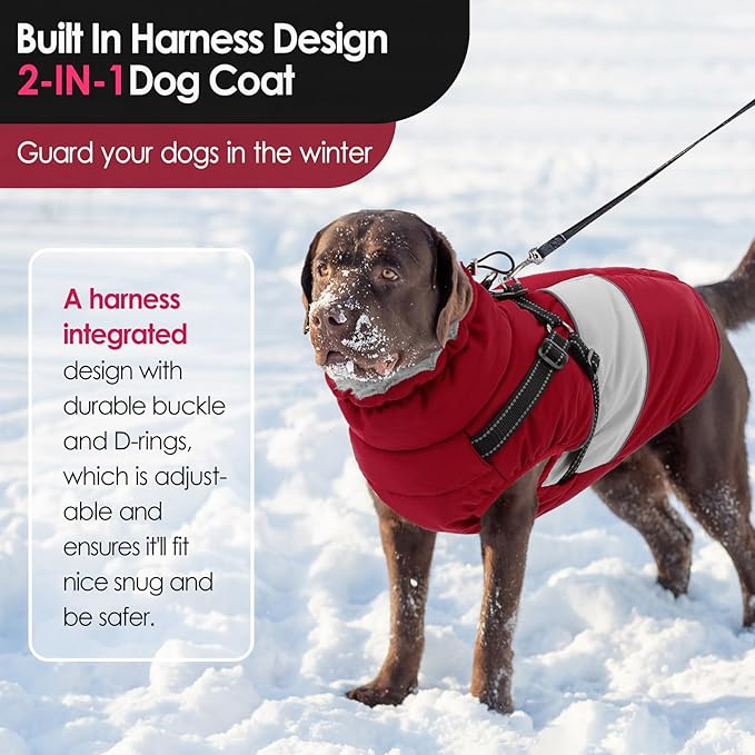 AOFITEE Dog Coat, Large Dog Jacket, Dogs Coat with Harness Built in, Reflective Waterproof Dogs Jackets Winter with Furry Collar, Warm Polar Fleece Pet Sweater Snowsuit for Doberman, Great Dane XXXL