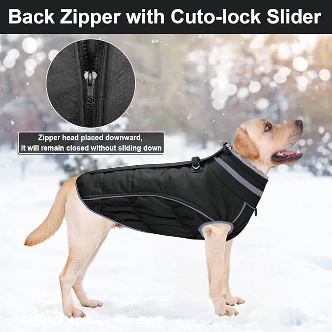 Malier Dog Coat, Reflective Dog Jacket Waterproof Windproof Puppy Cold Weather Coats with Harness Built in, Winter Extra Warm Pet Coat Fleece Vest for Small Large Pets and Puppy (Black, XXX-Large)