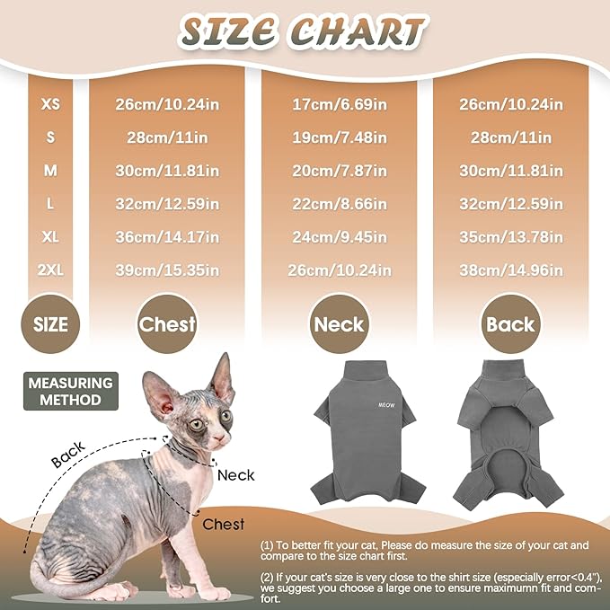 ROZKITCH Clothes for Cats, Breathable Jumpers for Sphynx Only, Soft Coat with Four Legs, Warm Sweater T-Shirt Pajamas Jumpsuit Vest Cornish Rex, Devon Rex, Peterbald Grey 2XL