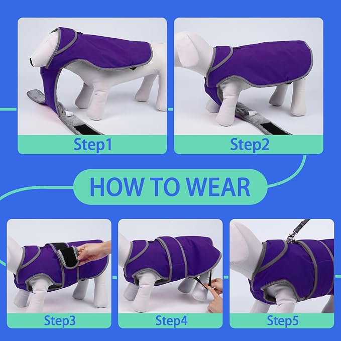 MIGOHI Reflective Dog Coat, Waterproof Winter Jacket, Fleece Lined, Small, Purple