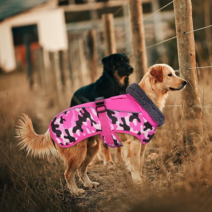 IECOii Extra Warm Reflective Adjustable Dog Jacket with Buckle Fleece Turtleneck for Cold Weather, Soft Winter Coat for Small, Medium, Extra Large Dogs