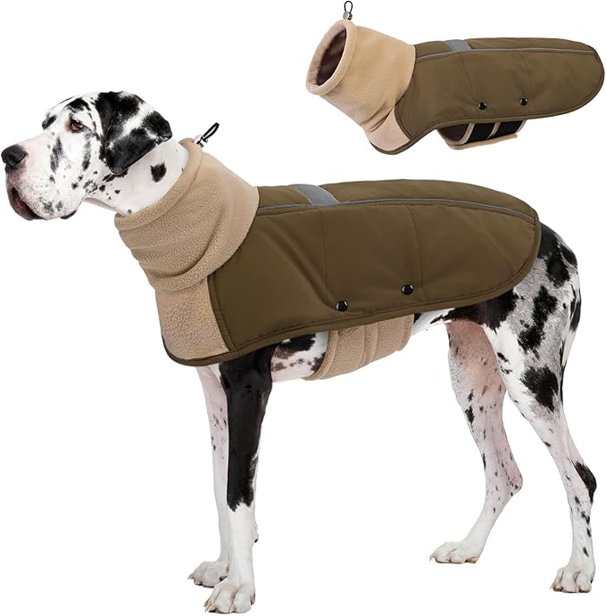 ASENKU Dog Coat, Dog Winter Jackets with Fleece Turtleneck, Windproof, Reflective Pet Snow Jacket for Cold Weather, Coats for Extra Large Size Dogs Army Green, XXXL